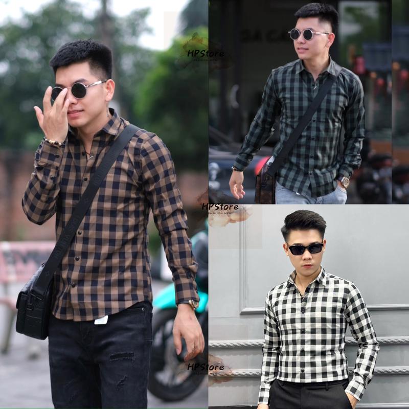 Áo Sơ Mi Sọc Caro Vàng Xanh To Cotton Mềm Nam Menswear Shirt Có Cổ