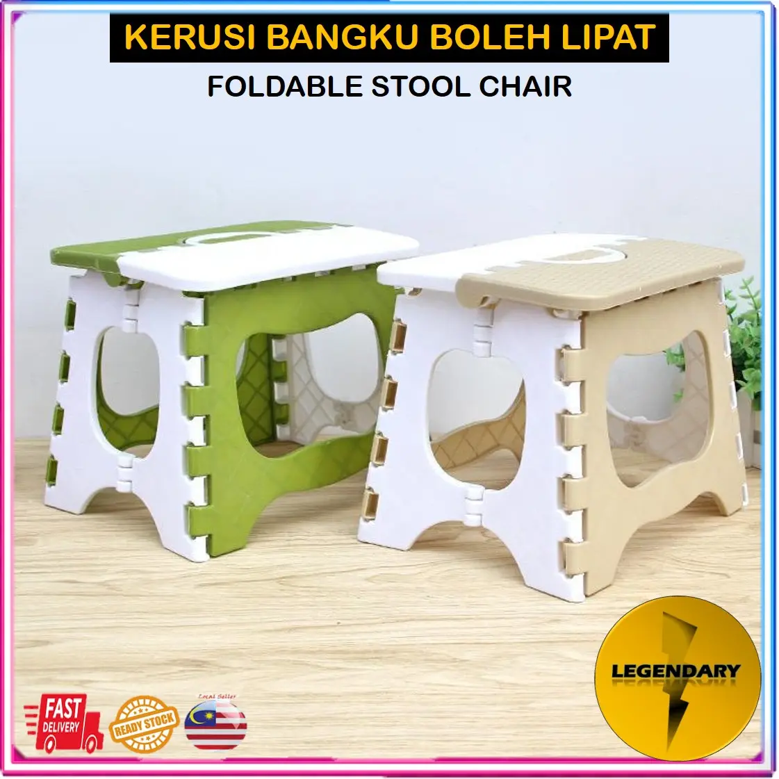 Foldable Stool Chair With Handle Heavy Duty Lightweight Folding Multipurpose Stool Chair Step Kerusi Bangku Boleh Lipat