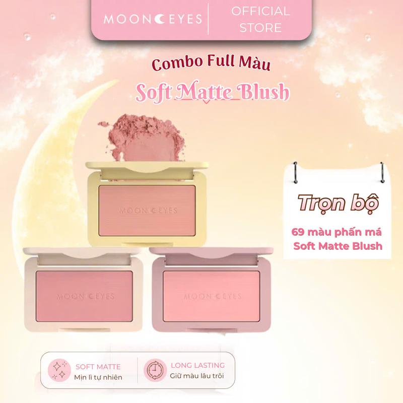 [KOL/KOC] Trọn Bộ Full Màu Má Hồng Moon Eyes, Màu Sắc Đa Dạng, Tự Nhiên, Dễ Tán, Moon Eyes Soft Matte Blush