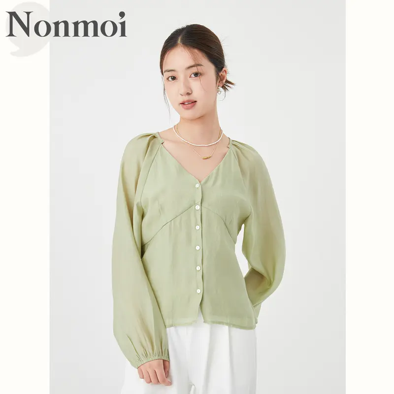 Nonmoi - Margot Top Kemeja Lengan Panjang Bahan Polyester Mint Green 0