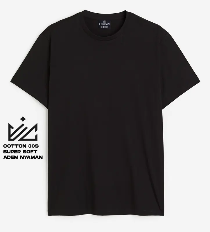 E-Crown Basic Kaos Polos Pria Hitam Jet Black Cotton Combed 30s Panjang Kain Baju Distro 0