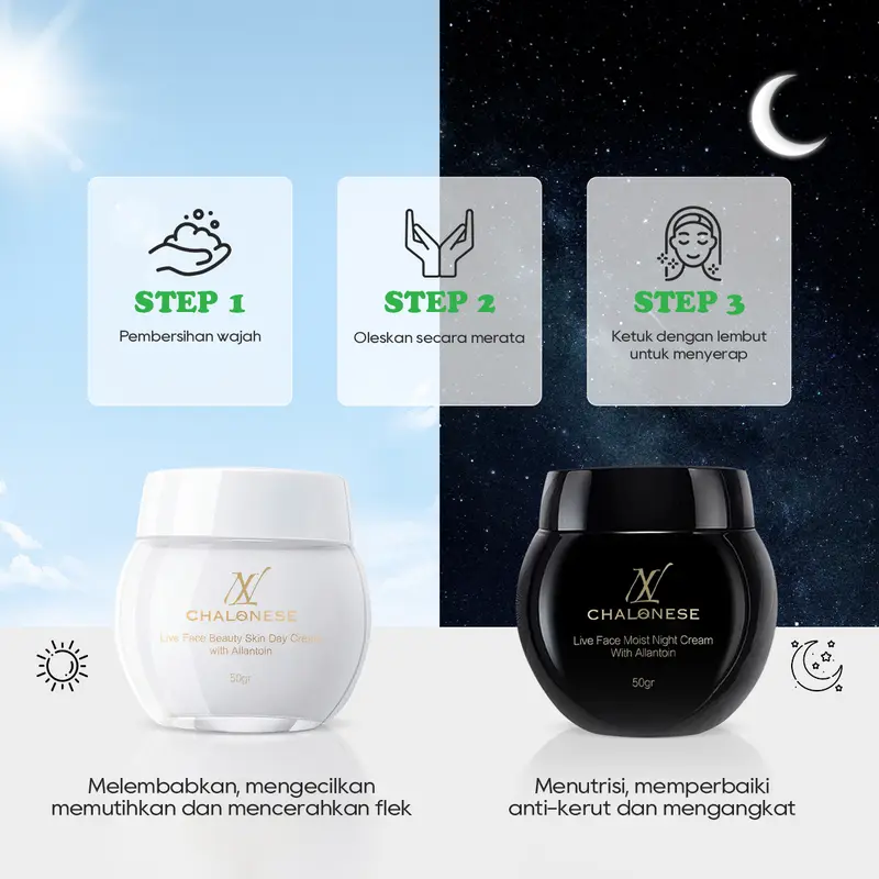 CHALONESE Memutihkan Anti Kerut BPOM mengandung bosein 10% Niacinamide Brightening Moisturizer Glowing Moisture Gel 50g Cream Pemutih Wajah penuaan menghilangkan kerutan  Day Cream Night Cream 3