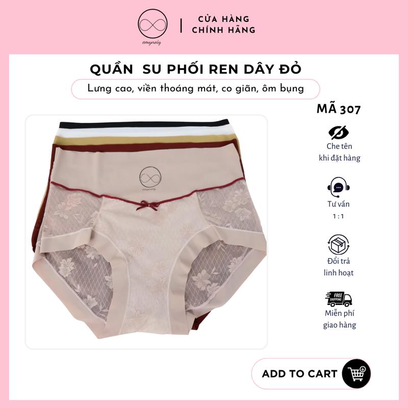[MÃ 307]  combo 10 quần lót nữ bigsize ( 4 màu như hình ), su phối ren dây nơ  đỏ  lưng cao  viền thoáng mát, co giãn, ôm bụng