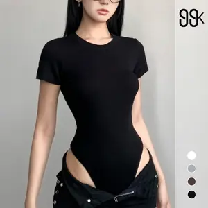 Women T- Shirt Bodysuit Round Neck Short Sleeve Slim Fit 3351 (S/M/L/XL)