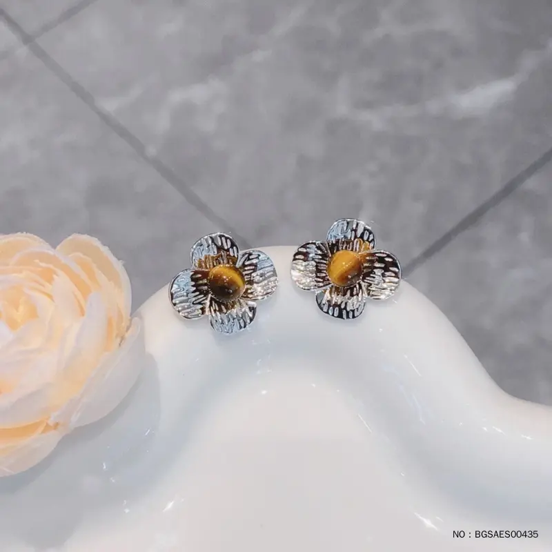 Hoa Tai Hoa Đá Mắt Hổ, S925 Giá Cả Phải Chăng, Thiết Kế Sang Trọng, Kết Cấu Cao Cấp Phong Cách Cổ Điển