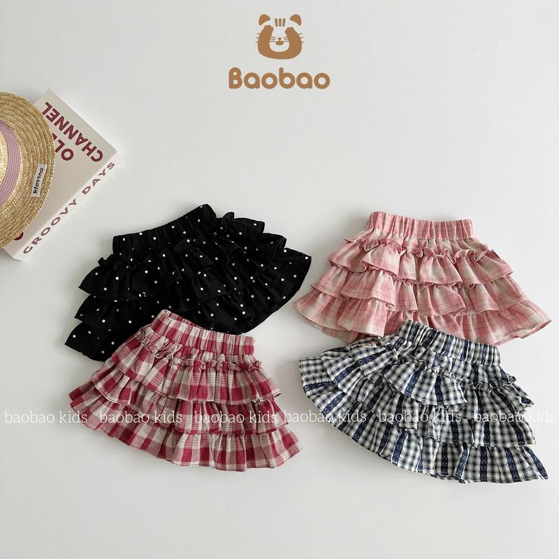 BAOBAO CHÂN VÁY BÈO 3 TẦNG HỌA TIẾT KẺ CARO CHO BÉ GÁI -M532