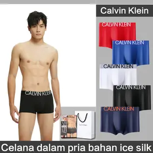 Calvin Klein Celana Dalam Pria Katun Sutera Es Polos Boxer Original Asli Bahan Lembut dan Sejuk Cocok untuk Sehari-hari