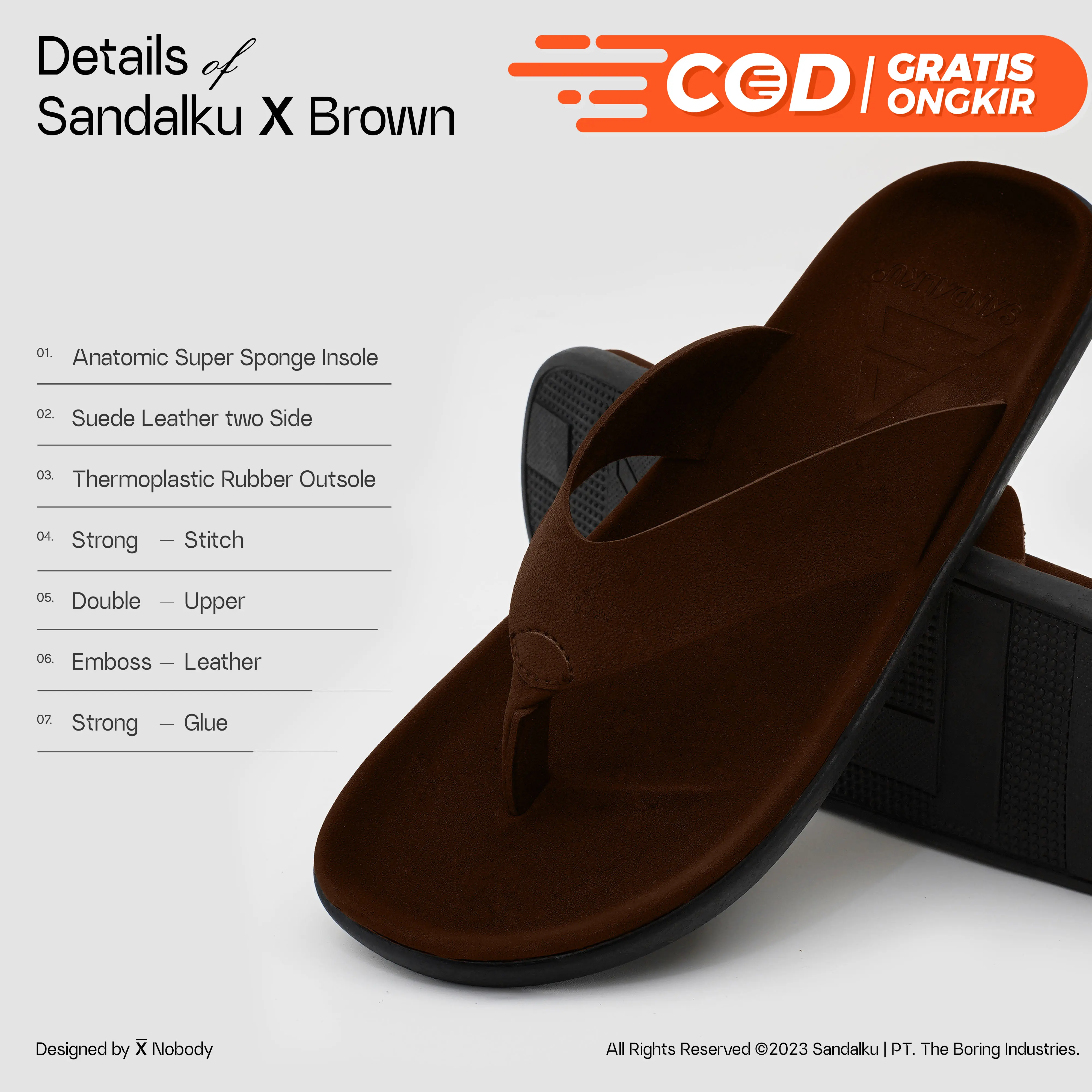 Sandalku - Sandal Kulit Pria Flipper X Brown