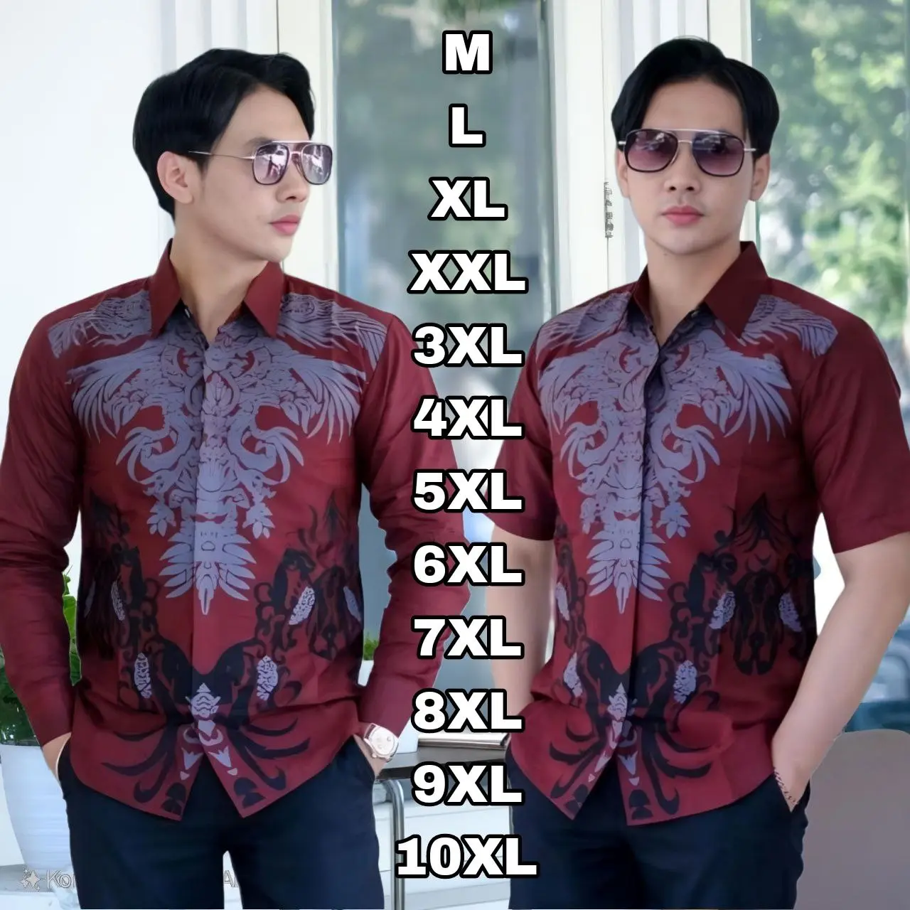 Kemeja Batik Pria Lengan Panjang Baladewa  Motif Terbaru - Ukuran Jumbo - Katun, Distro - Baju, Cowok Burgundy - Dewasa
