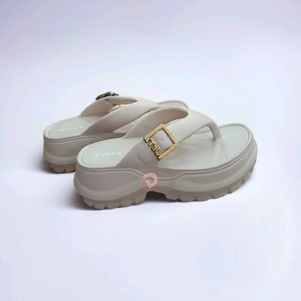 [Bisa COD] Sandal Jepit Wanita Model Kotak Emas Elegan Cocok Untuk Lebaran Idul Fitri Anti Slip Ringan Dipakai Dulux 693B Sendal Karet