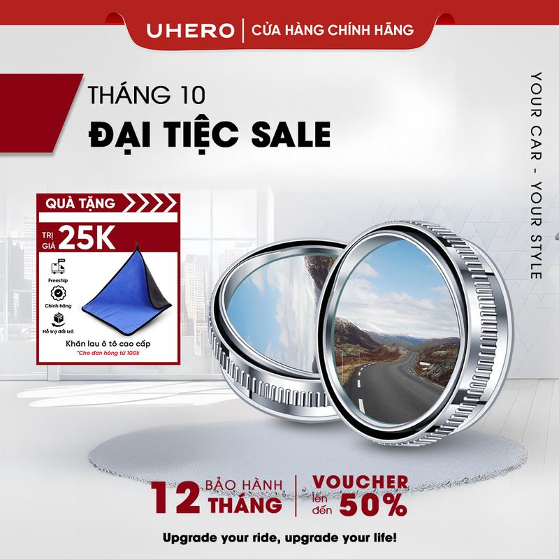 [TẶNG KHĂN] UHERO Cặp Gương Cầu Lồi Góc Rộng GCL01 Gắn Kính Hậu Ô Tô Xoay 360 Xoá Điểm Mù, Sử Dụng Đế Hút Không Để Lại Vết Keo Khó Tẩy GCL01