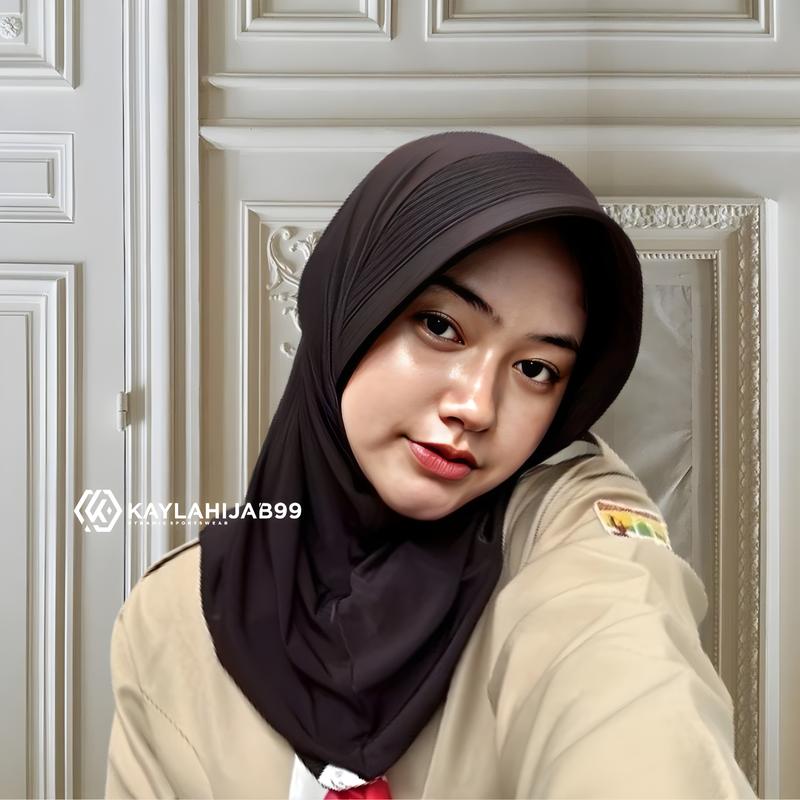 Kaylahijab99"Dinamic Sportwear" jilbab Muslim kerudung Wanita Bergo linear Sport Standar Panjang Nyaman dipakai sekolah olahraga dan kerja Bahan Jersey Sporty Pet Tebal coklat pramuka Instan Santai Topi 1