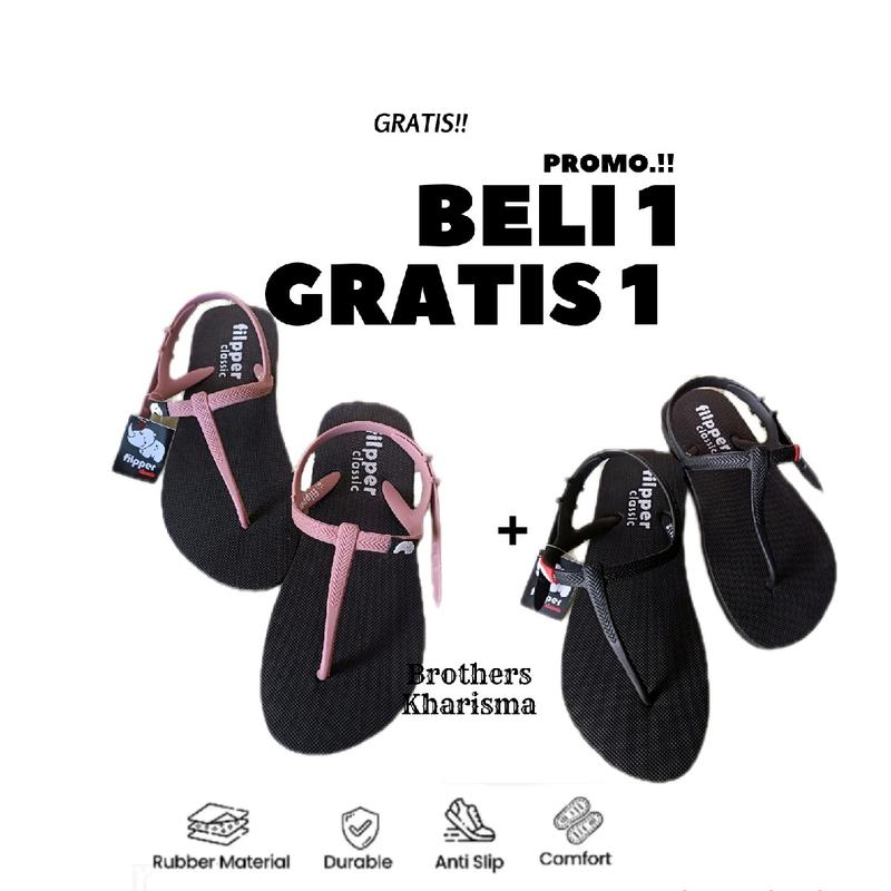 Sendal Karet Cewek Filpper Lentur Anti Slip Premium - Beli 1 Gratis 1 4