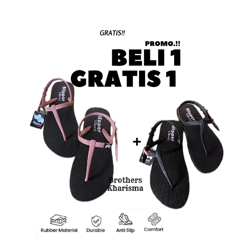 Sendal Karet Cewek Filpper Lentur Anti Slip Premium - Beli 1 Gratis 1 4