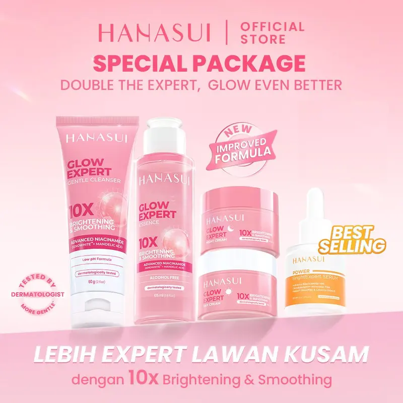 【SPECIAL PACKAGE】Double Expert, Glow Better Set 4 pcs + Power Bright Expert Serum - Real 10% Advance Nianicinamide Mencerahkan Wajah Membantu menenangkan kulit New Improved Formula 0