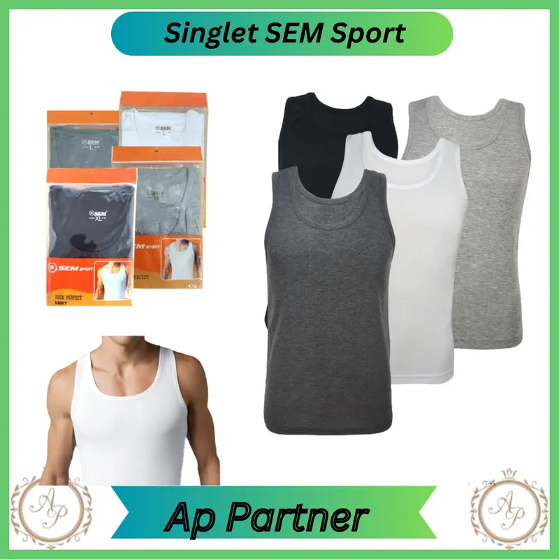 Grosir 3 Pcs - Singlet Pria Polos Bahan Katun SEM SPORT M - XXL | Kaos Dalam Laki Laki Gym 1