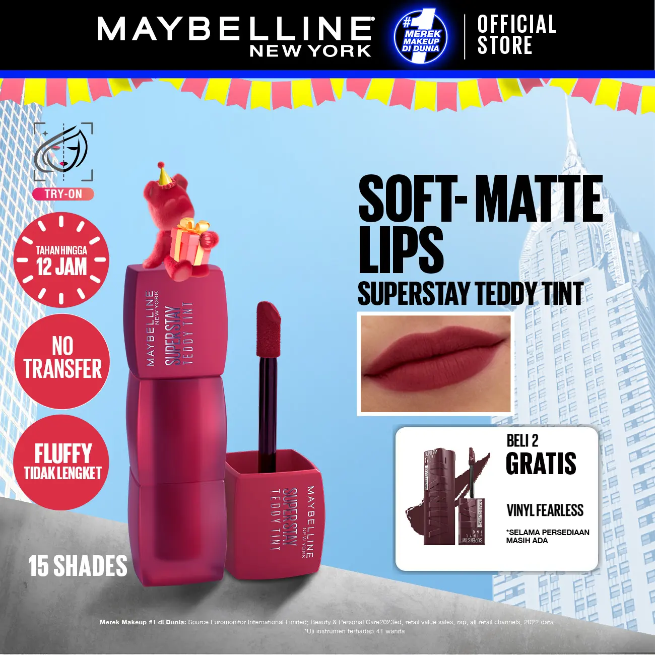 [5.5 DEALS] MAYBELLINE Superstay Teddy Tint 5 mL - Teddy Soft Matte Tahan 12 Jam Lipstick Lipcream Lipstik Perfect Lip Tint Liquid