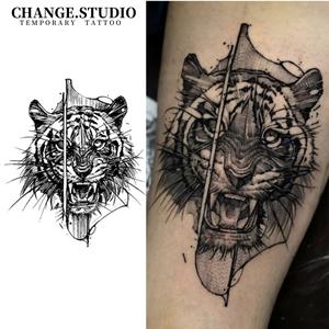 Hình Xăm Tạm Thời, Thiết Kế Hình Xăm Hổ, Kéo Dài Trong 15 Ngày, Không Thấm Nước Và Chống Trơn Trượt, Kèm Miếng Dán Hình Xăm