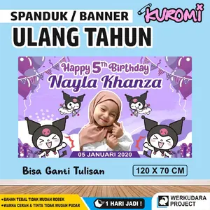 Spanduk Ulang Tahun Tema Kuromi Custom Ukuran 120 X 70 Cm / Banner Ulang Tahun Tema Kuromi Custom Ukuran 120 X 70 Cm