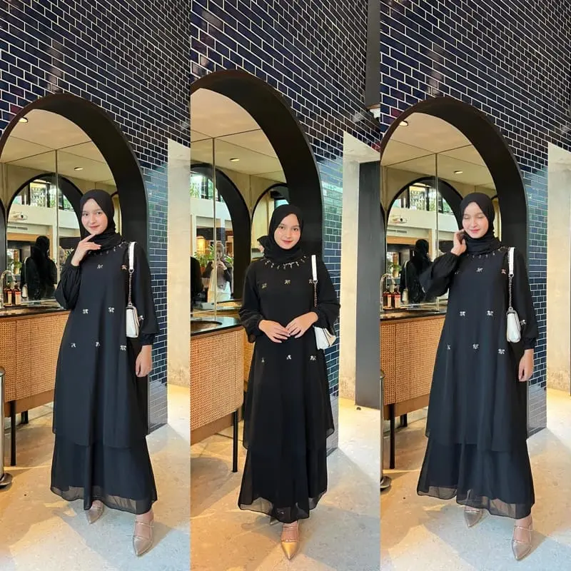Faiza Dress Gamis Malaysian Look Ceruty Babydoll Variasi Payet Dress Melayu Kurung Polos Premium Modern 7