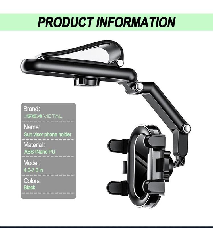 Product Introduction of SEAMETAL Sun Visor Car Phone Holder Multi-Joint Rotation Phone Mount Free Adjustment Smartphone Support Bracket for 4-7 Inch 26