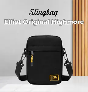 Tas Kanvas Premium - HIGHMORE ELLIOT - Tas Slempang Crossbody Pria Elegan Hitam Canvas Selempang Slingbag
