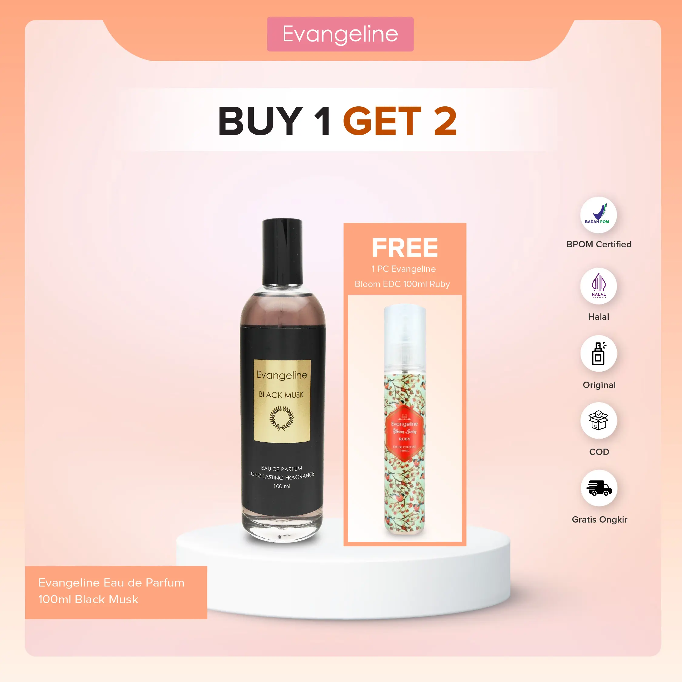 【BUY 1 GET 2】Evangeline Black Musk EDP + Evangeline Bloom Ruby EDC - Parfum Wanita 100ML