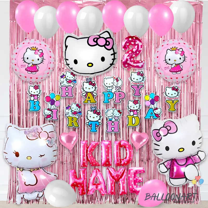 HELLO KITTY SIMPLE DEKORASI SET/BALON FOIL/DEKORASI ULANG TAHUN ANAK PEREMPUAN Balon 0