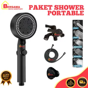 Kepala Shower Mandi Shower Head Hand Shower 5 Mode Tombol Premium kamar  mandi kamar  mandi portable  shower shower  set Air Hitam Minimalis Aluminium Keran Selang showers  bathroom sawer  kamar sower sawer  kamar