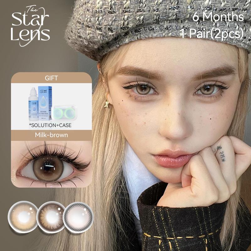 Kính áp tròng, Starlens, Màu nâu sữa, Đường kính 14,5mm, Không có Gốc, Sử dụng nửa năm, 2 chiếc, Kính áp tròng màu nâu