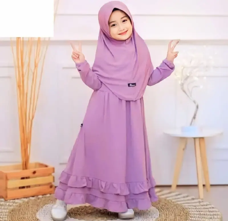 Gamis Delisha Bahan Crinkle Free Kerudung Usia 3-12 Tahun Muslim anak 2