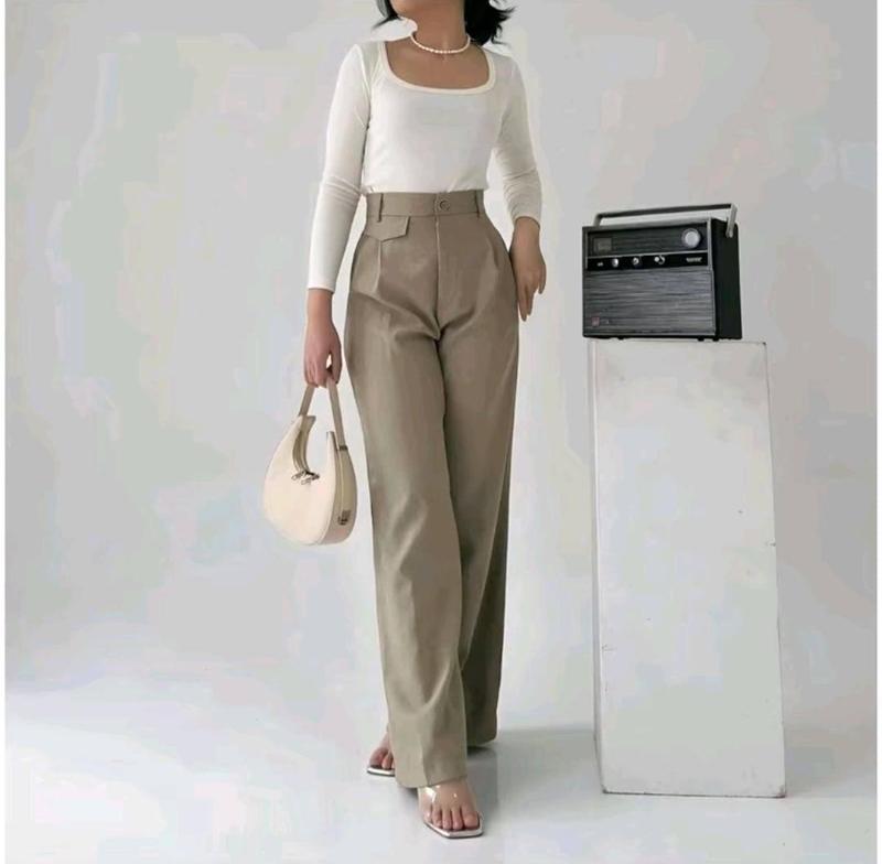 ORO PANTS Highwaist Loose Pants Trousers  Celana Anti Kusut Celana Kulot  Celana Kantor Formal knit wanita 2