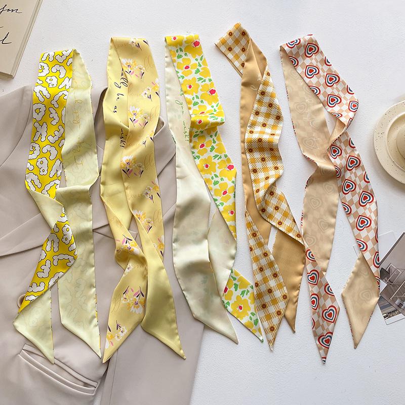 Product Introduction of Fashion Printing Silk Ribbon 7X130CM Narrow Kerchief Foulard Scarlard Luxury Design Scarf Decorative Hair Band Tight Handkerchief 5