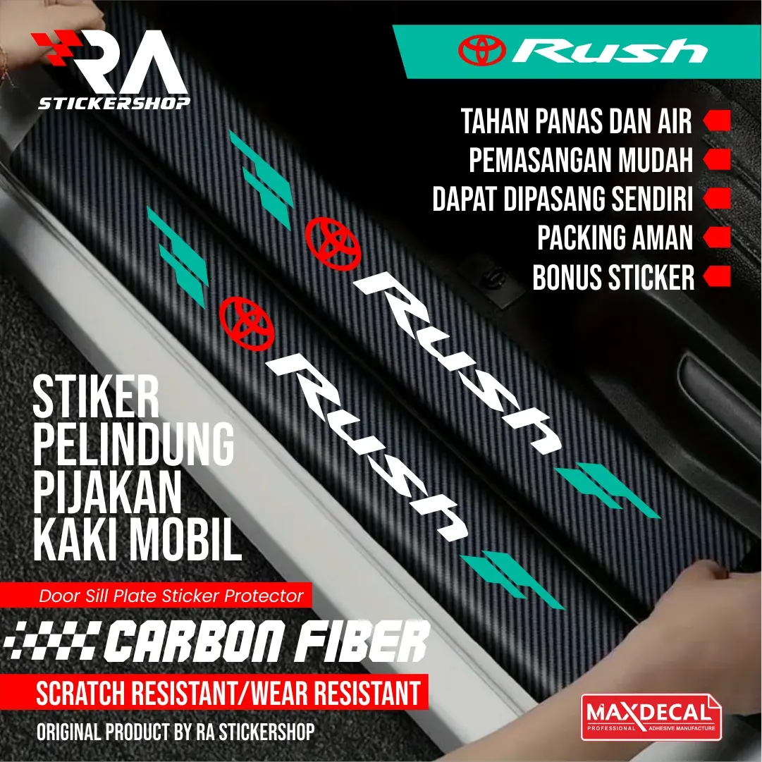 9Pcs Stiker Pelindung Pijakan Mobil Toyota Rush Door Sill Plate Sticker Carbon 3D