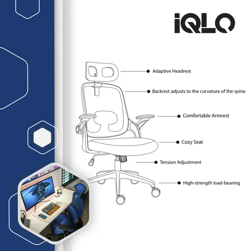 IQLO FJ6102 Kursi Kantor Belajar Gaming Foam Jaring Hidrolik Ergonomis Gas-Lift Class 4 Chairs Furniture 1