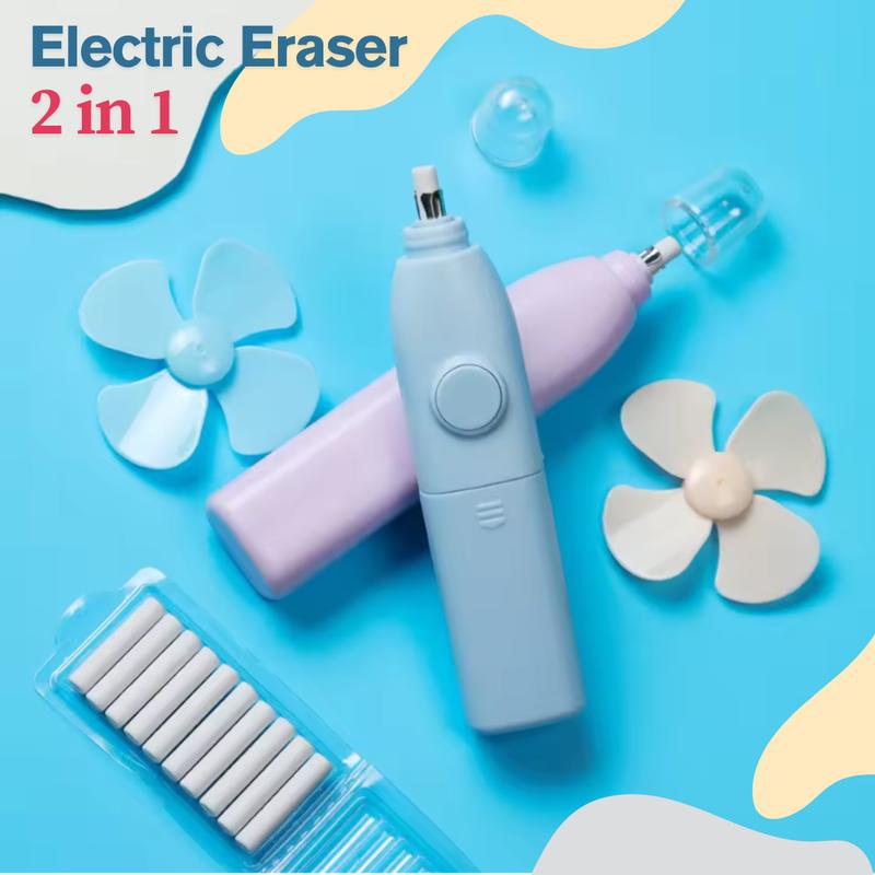 2in1 Electric Eraser Fan Refillable School Gift Pencil Stationery ...