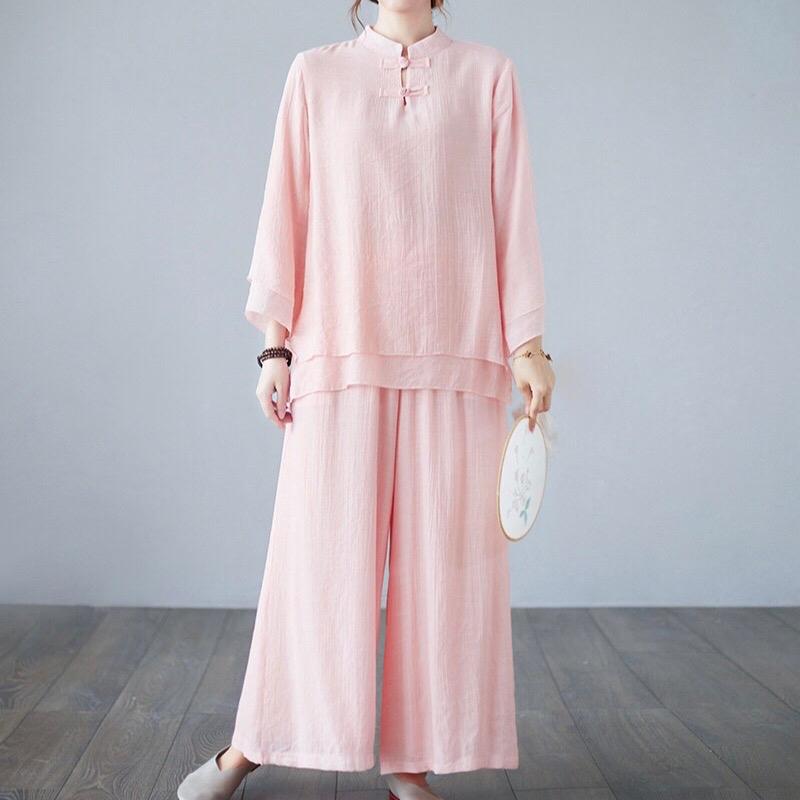 [Thiền Trà]Bộ Thiền Nữ An Vân – Tơ Đũi Mềm Mịn Cao Cấp, Form Rộng, 3 Màu Thanh Nhã | Size M–2XL 1