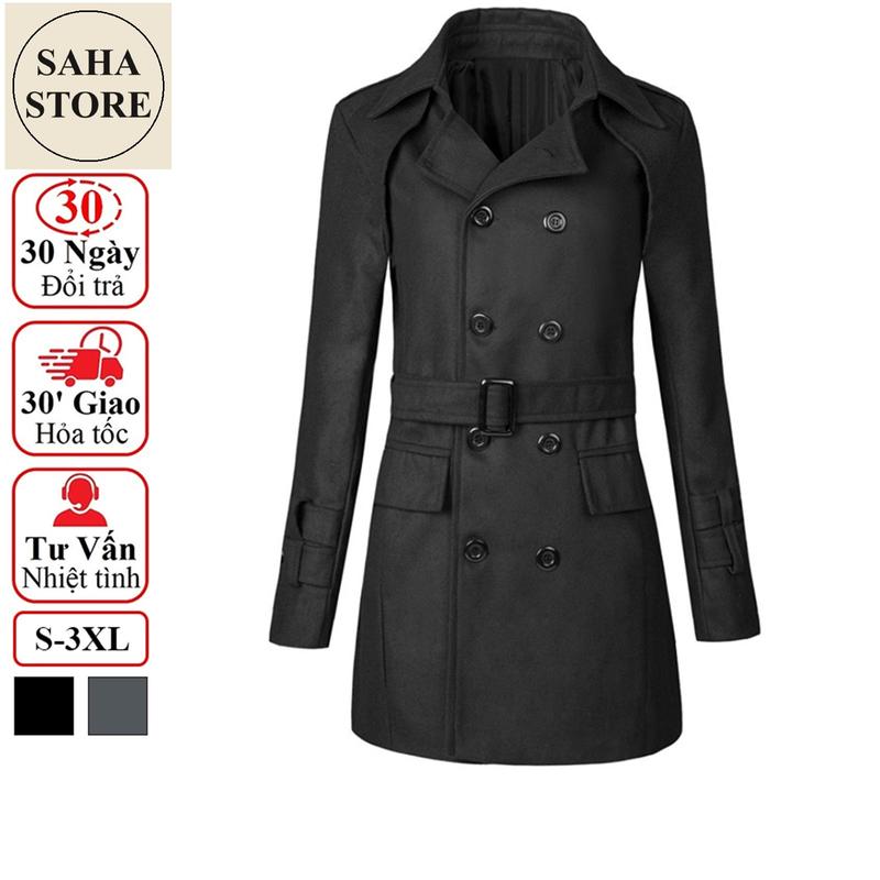 Áo khoác dạ nam dáng ngắn SAHA06 kèm đai mangto hàn quốc vừa blazer manto