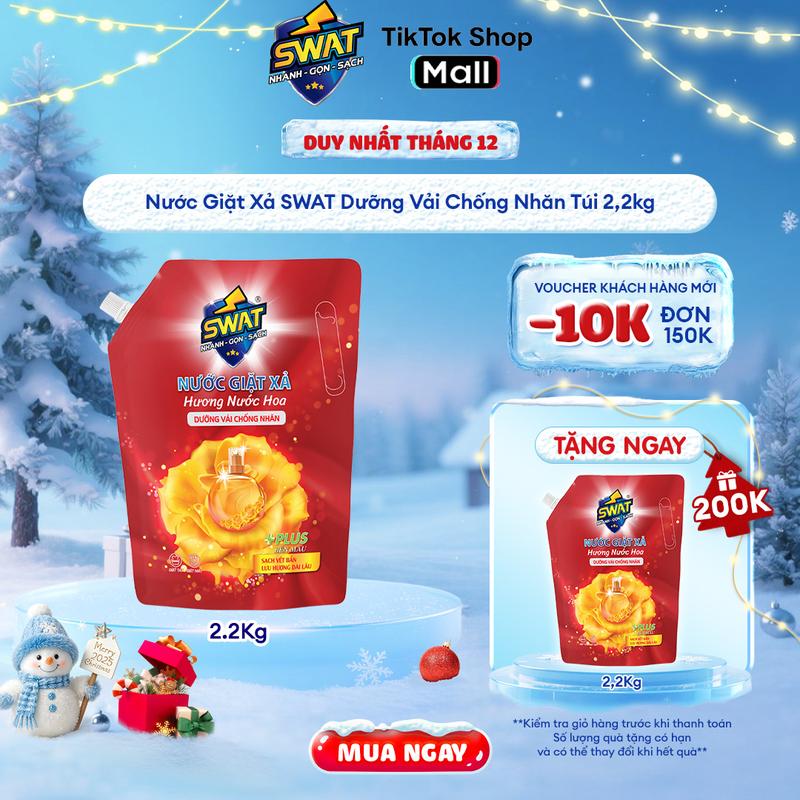 Nước Giặt Xả SWAT Dưỡng Vải Chống Nhăn Túi 2,2kg