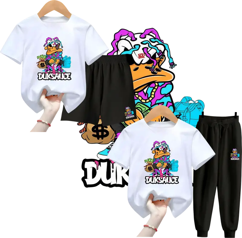 Setelan Anak Laki Laki DUKSAUCE | Baju Stelan Anak Perempuan Celana Panjang & Pendek Model Terbaru 5 - 15 tahun Fashion Holiday 9-10 Tahun 3