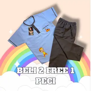 Stelan baju koko anak muslim terbaru usia 1-8th Celana Kurta Lembut Nyaman Panjang Setelan Pendek