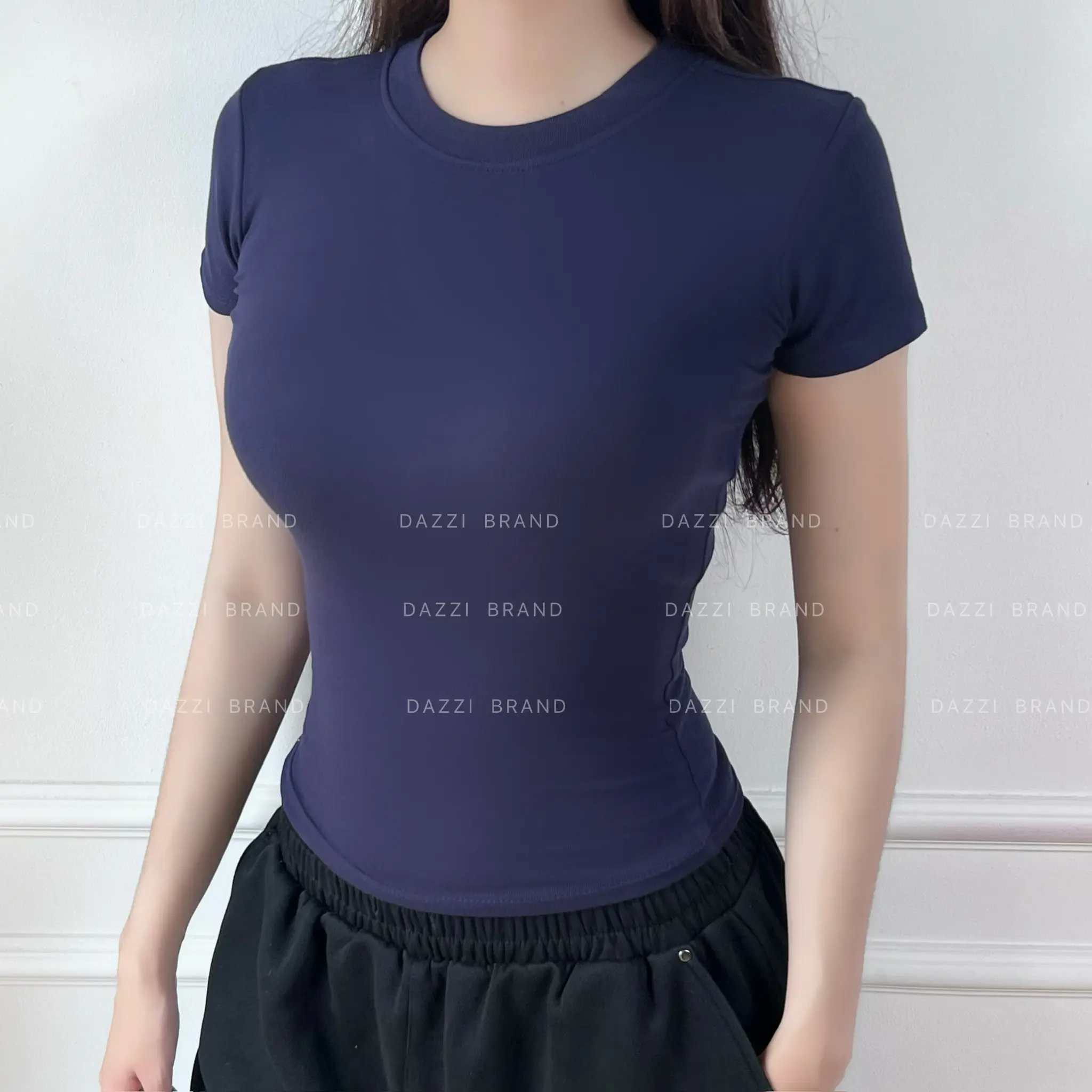 Áo thun trơn nữ cổ tròn vải cotton mịn DAZZI form ôm babytee Women A016 | BigBuy360 - bigbuy360.vn