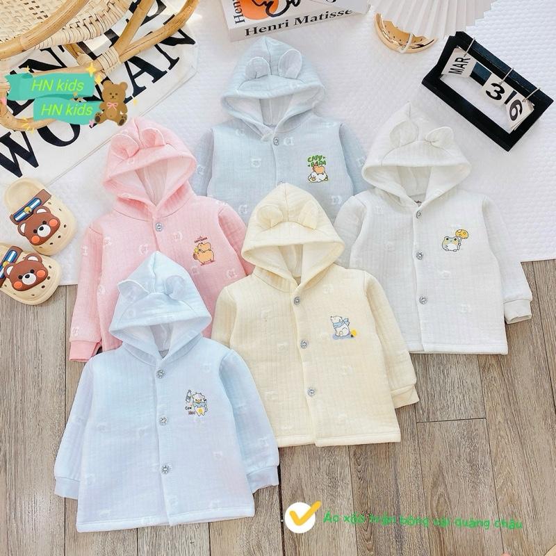 Áo Khoác Nỉ Xốp Trần Bông HN Kids Kèm Mũ Tai Thú Xinh Yêu Cho Bé Trai Bé Gái 3kg-13kg - Nhung, Len