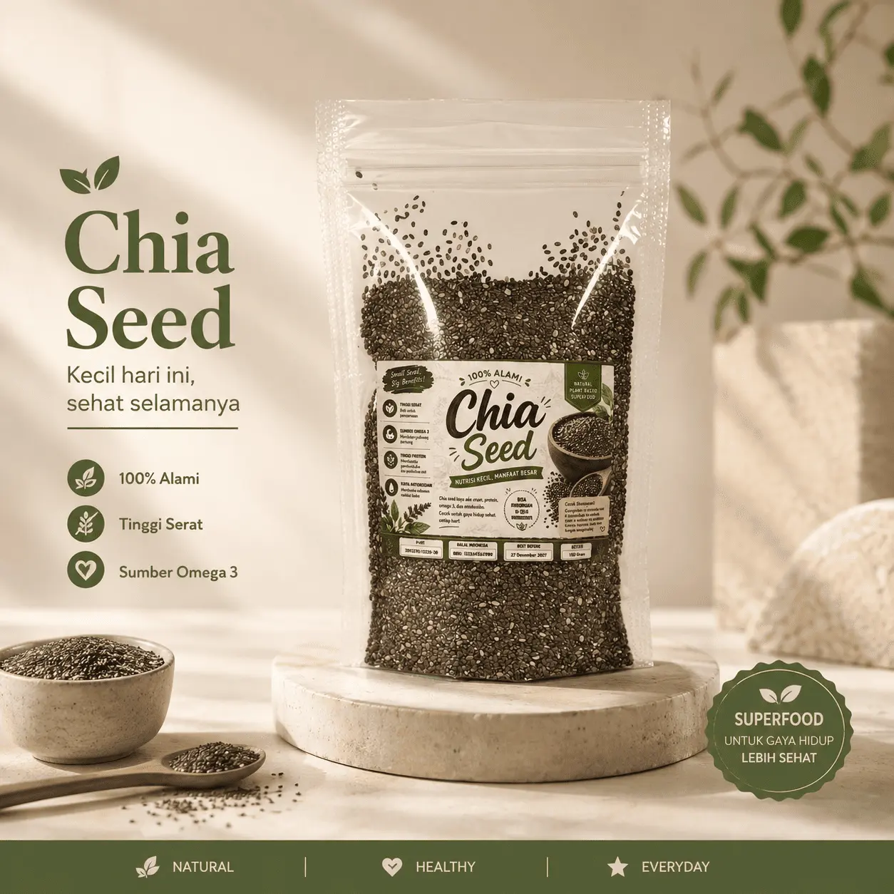 Chia Seeds Premium – Biji Chia 100% Alami ukuran 50 gram dan 100 gram