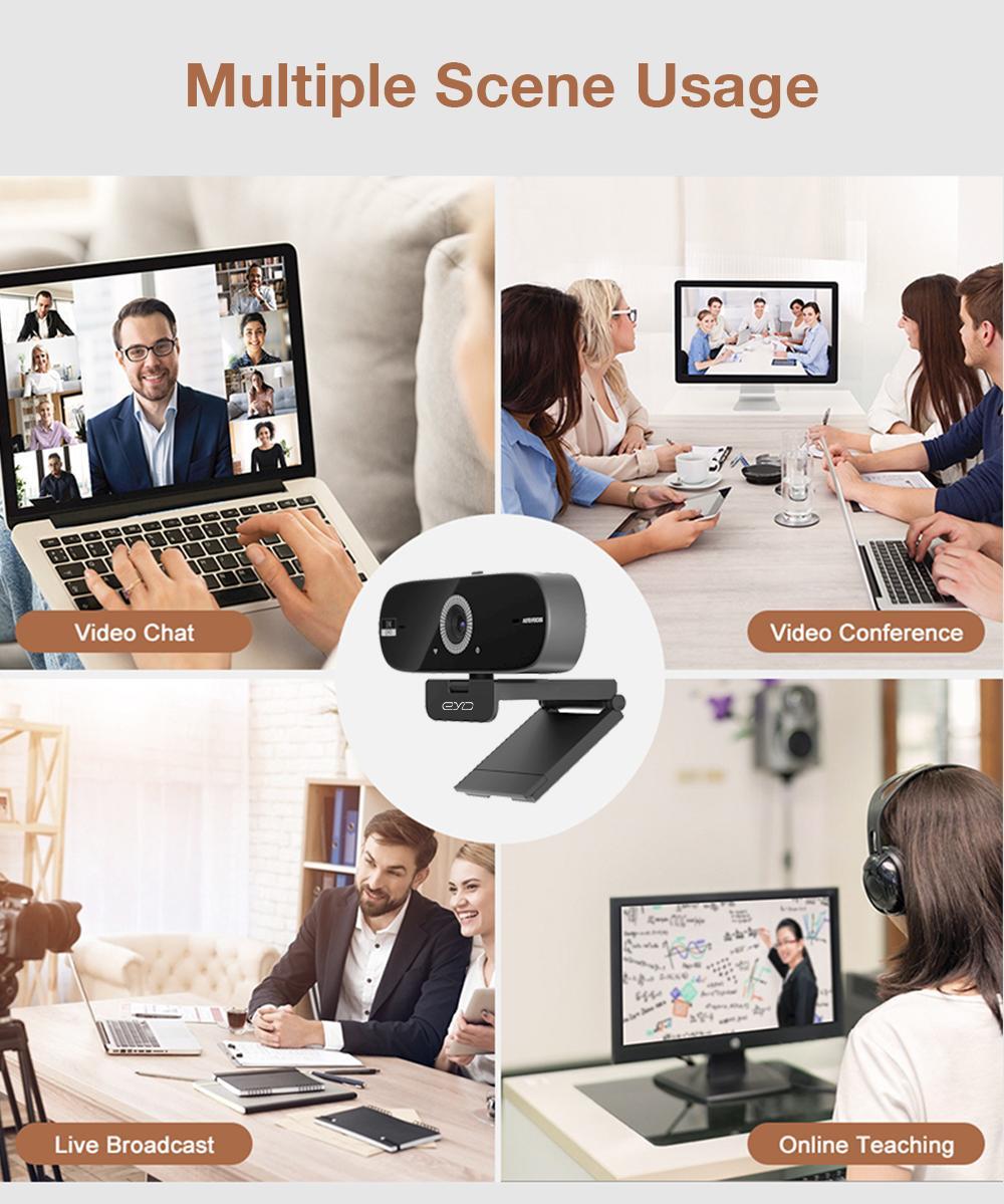 EYD 2K Webcam Autofocus Mikrofon internal Tutup Lensa Privasi Rotasi 360 Untuk USB Laptop Komputer PC Camera PC02 Kamera Windows/Linux/Android/MacOS