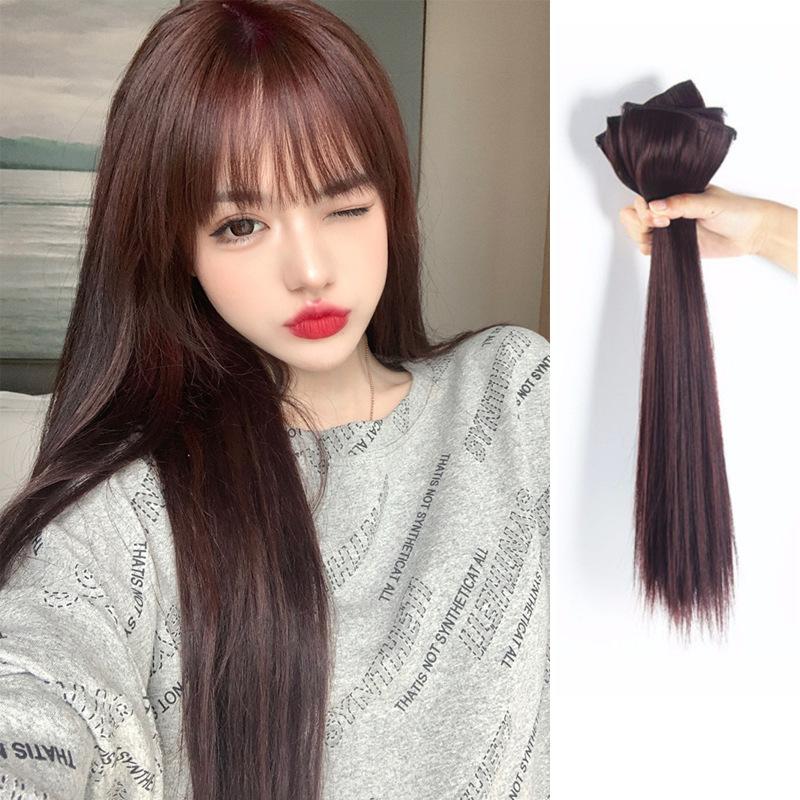 Two Clips Hair Extension Wig Female Long Hair Invisible One Piece ...