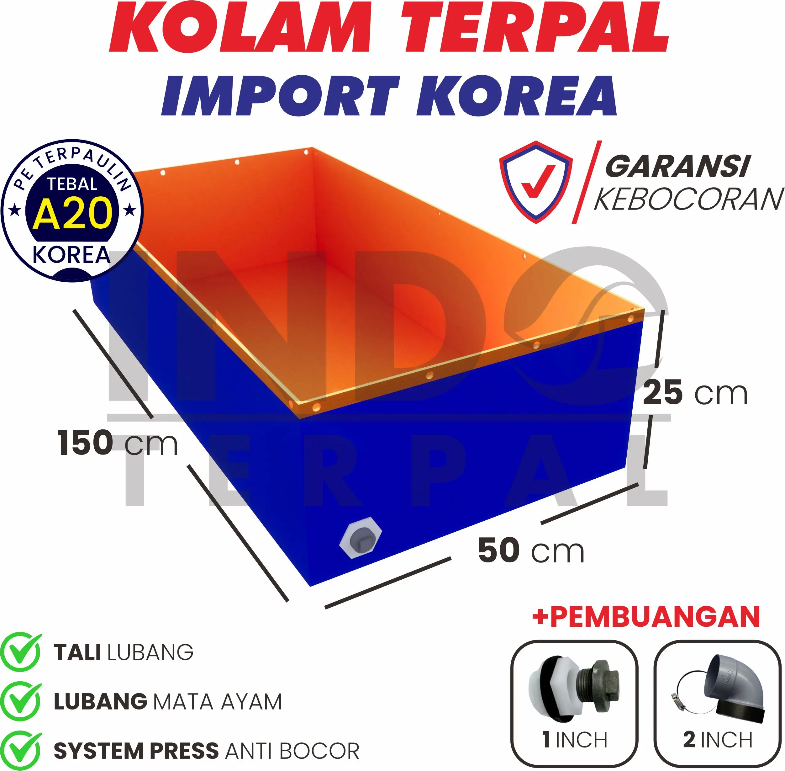 Terpal Kolam Ikan  150x50x25 / 1.5x05x025 - Kolam Terpal Ikan Import Korea