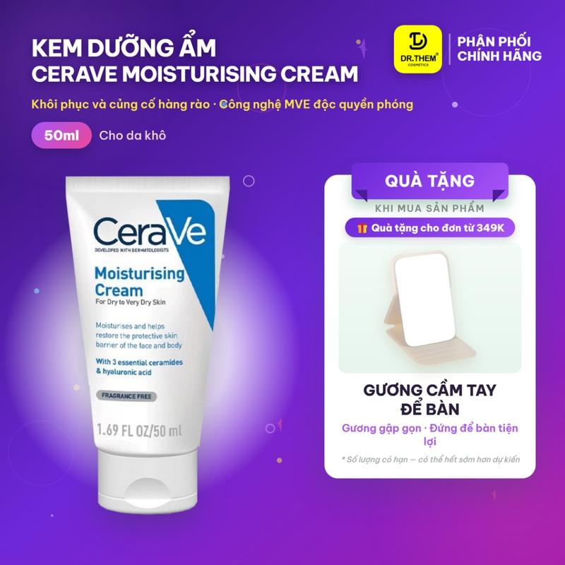 Kem Dưỡng Ẩm CeraVe Moisturising Cream 50ml - Phục Hồi Hàng Rào Độ Ẩm Cho Da Khô Đến Rất Khô - Dr Thêm
