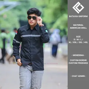 Kemeja Safety K3 by Batavia Uniform - Baju Seragam Kerja Atasan Wearpack Lengan Panjang Pria Wanita Warna BIRU bisa Custom Bordir Satuan dan Custom Design CHAT ADMIN Bahan American Drill  Putih Biru seragam