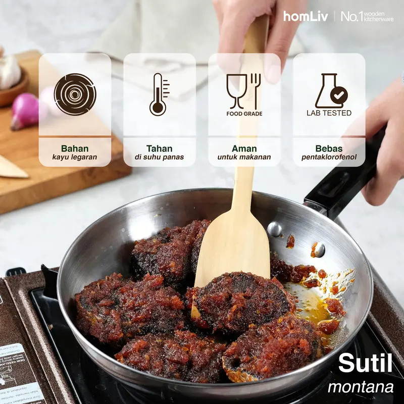 homLiv Sutil Kayu Legaran Angsana Cendana Montana Alstonia Wood Spatula Alat Masak Food Grade Kitchenware 5